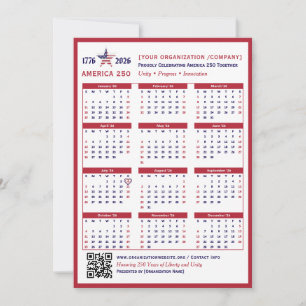 Tarjeta de calendario America 250 Patriotic Red 20