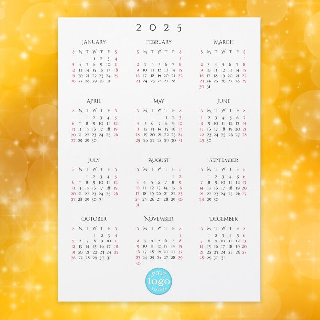 Tarjeta de calendario con logotipo comercial de em (Custom Company Business Logo 2025 Calendar Card)