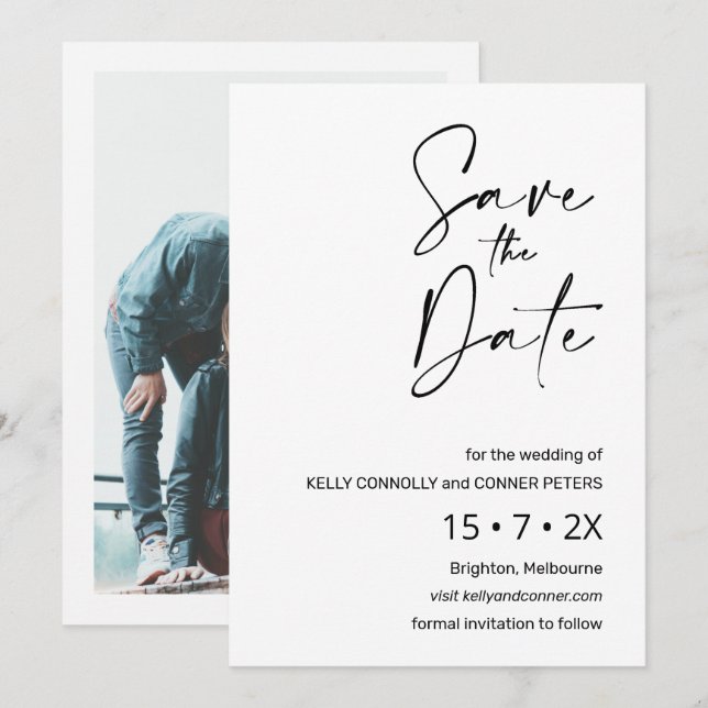 Tarjeta de calendario de boda de caligrafía minima (Anverso / Reverso)