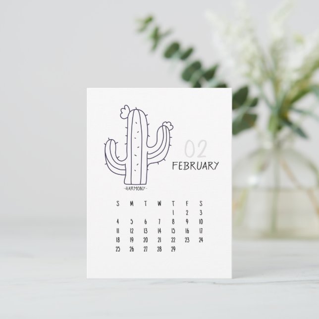 Tarjeta de calendario de cactus personalizable de  (Anverso de pie)