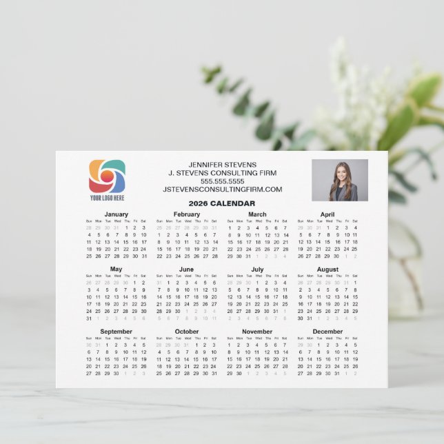 Tarjeta de calendario de empresa con logotipo de e (Anverso de pie)