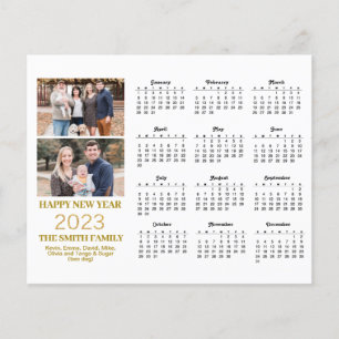 Tarjeta de calendario de fotos con guión dorado mo