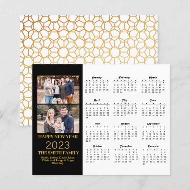 Tarjeta de calendario de fotos de guiones dorados  (Anverso / Reverso)