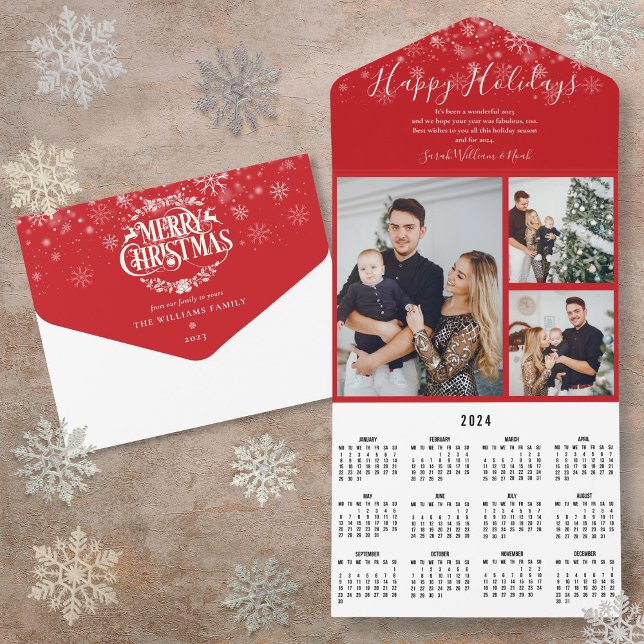 Tarjeta de calendario de Navidad 3 Foto 2024 (Merry Christmas 3 Photo 2024 Calendar Card)