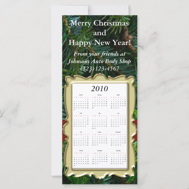 Tarjeta de calendario de vacaciones para personali (Anverso)