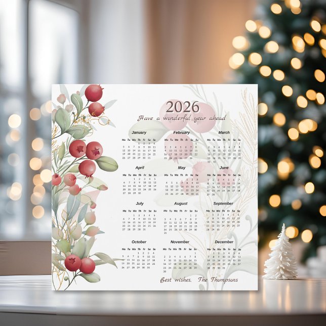 Tarjeta de calendario elegante de Red Berries Gree (Subido por el creador)