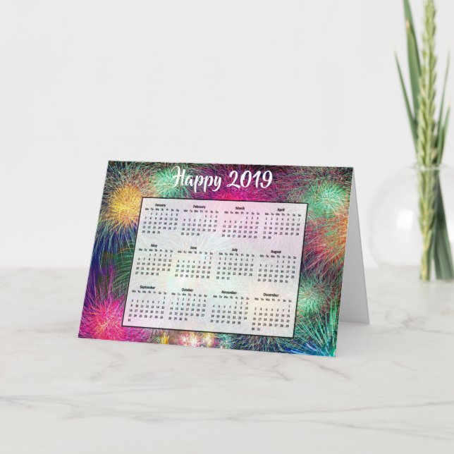 Tarjeta de calendario Feliz Año Nuevo Fireworks 20 (Anverso)