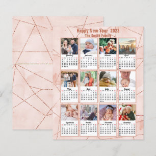 Tarjeta de calendario fotográfico moderno Rosa Gol