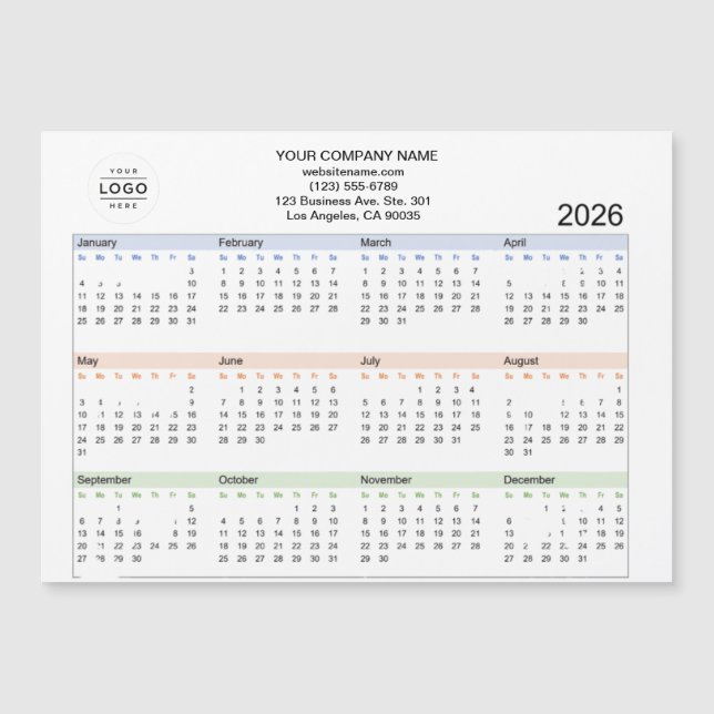 Tarjeta de calendario magnético con logotipo de la (Anverso)