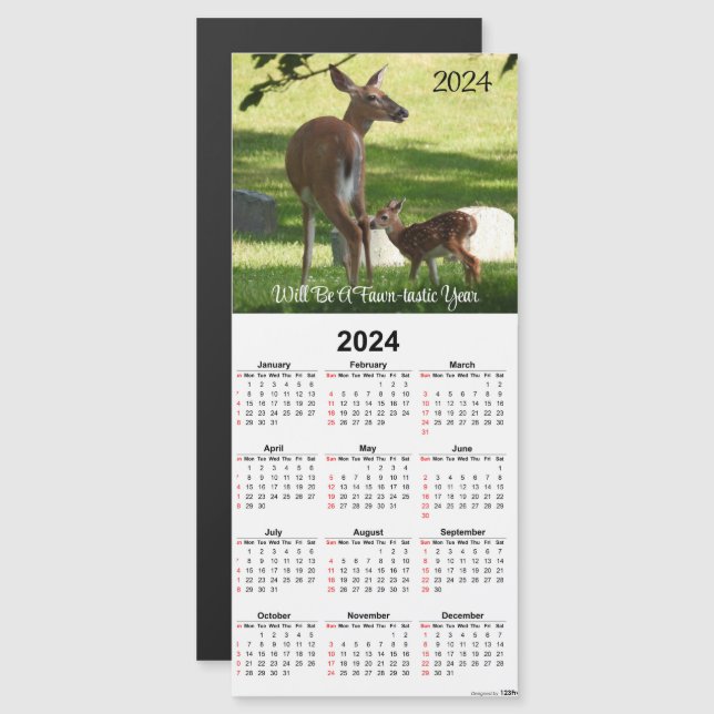 Tarjeta de calendario magnético de Fawn y Doe (Anverso/Reverso)