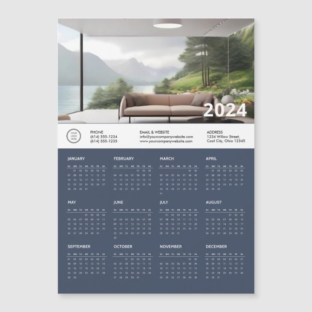 Tarjeta de calendario magnético estético Minimalis (Anverso)