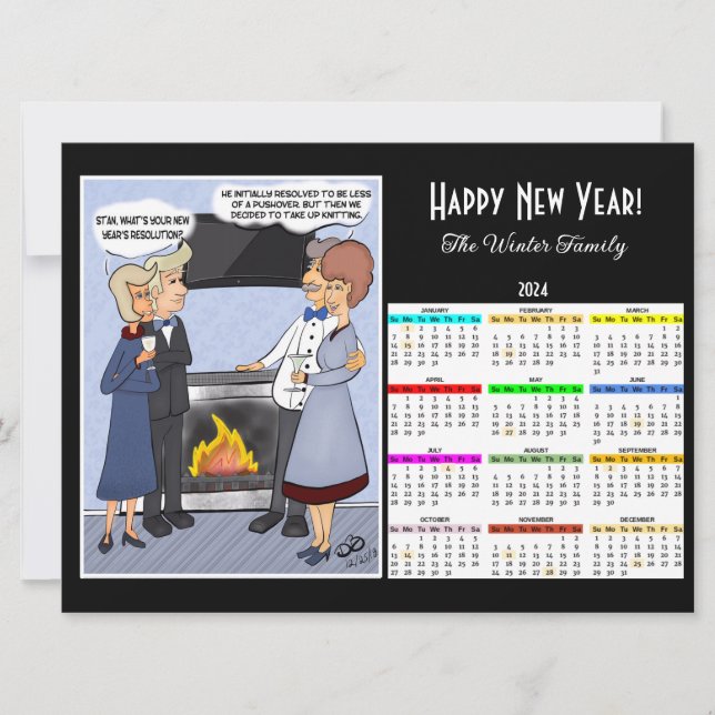 Tarjeta de calendario negro de resolución de año n (Anverso)