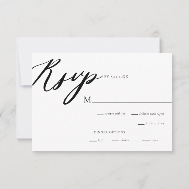 Tarjeta de caligrafía elegante moderna Boda RSVP (Anverso)