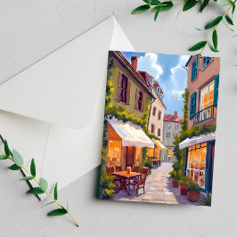 Tarjeta de calle de café europeo encantador pueblo