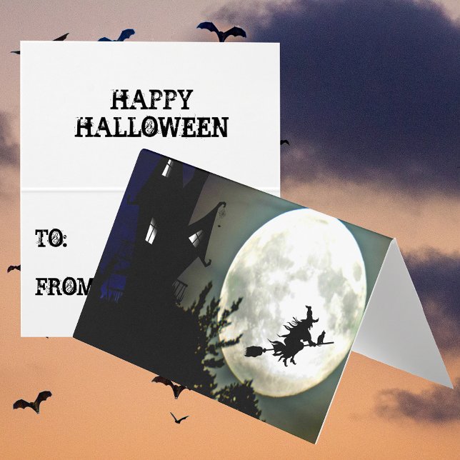 Tarjeta de cambio de aulas de la luna de la casa d (Haunted House Moon Witch Classroom Exchange Card)