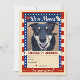 Tarjeta de cambio de dirección para perro patriota