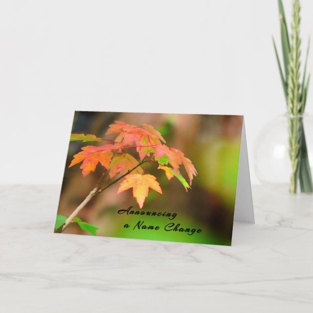 Tarjeta de cambio de nombre con hojas de otoño (Anverso)