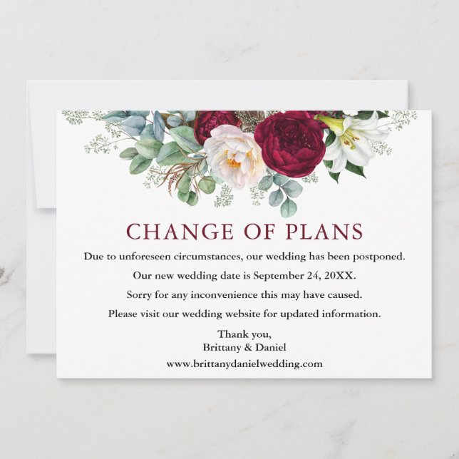 Tarjeta de cambio de planes de Boda floral de Borg (Anverso)