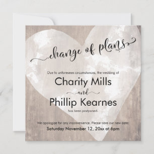 Tarjeta de cambio de planes de Heart Wood pospuest