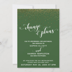 Tarjeta de cambio verde de planes de Boda pospuest