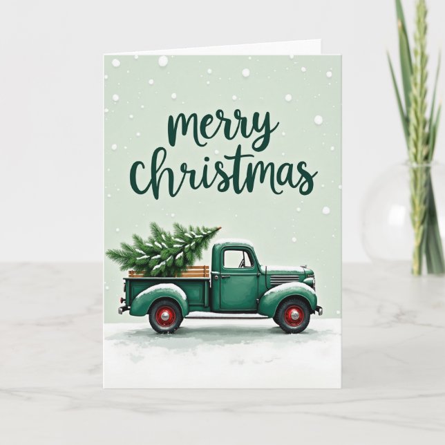 Tarjeta de Camión de Árbol de Navidad Feliz (Anverso)