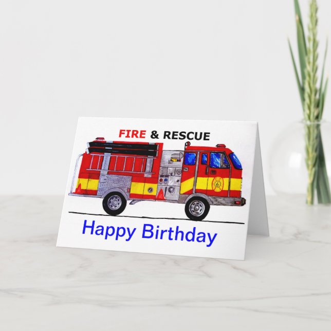 Tarjeta de Camión de Incendio Feliz Cumpleaños (Anverso)