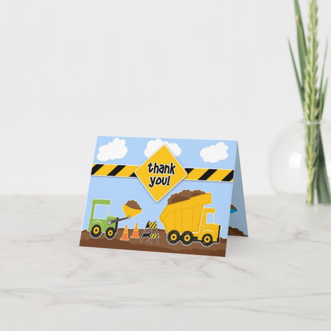 Tarjeta de camiones de construcción de agradecimie (Anverso)
