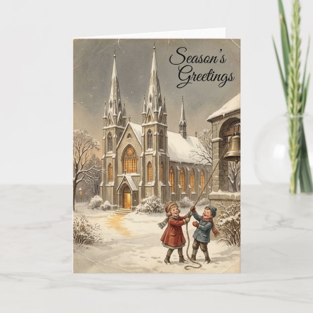 Tarjeta de campanas de iglesia de Navidad para niñ (Anverso)