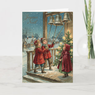Tarjeta de campanas vintage Joyeux Noel