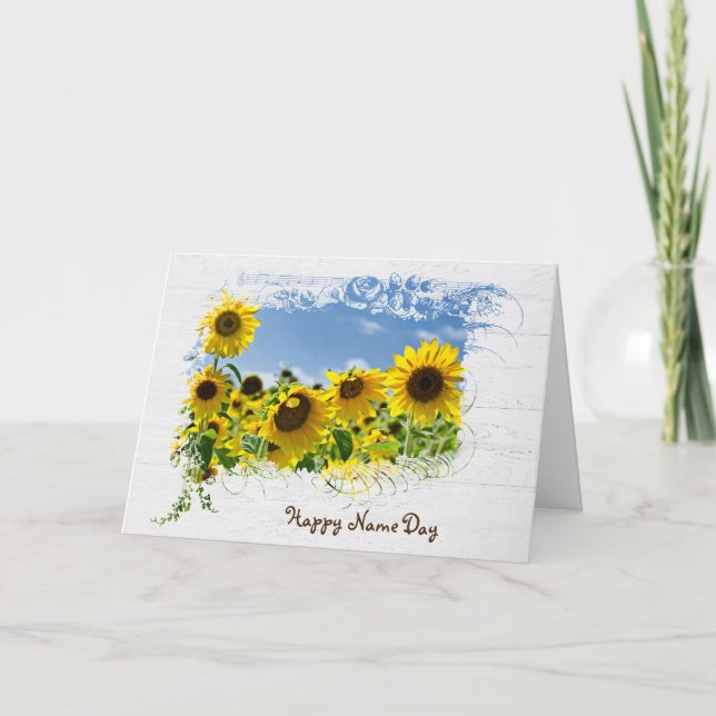 Tarjeta de campo de girasol de día de nombre (Anverso)