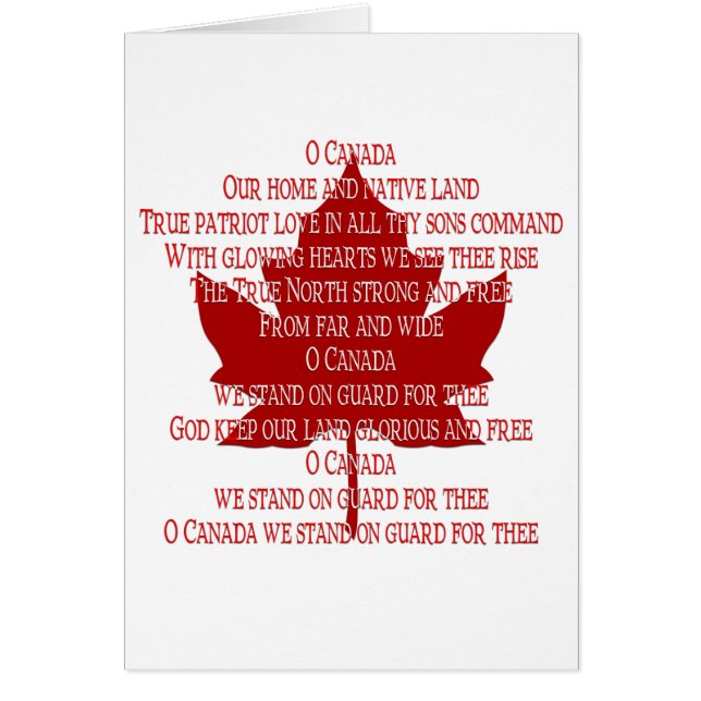 Tarjeta de Canadá de la tarjeta del himno de (Frente)