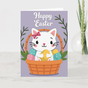 Tarjeta de Canasta de Primavera de Gato Feliz