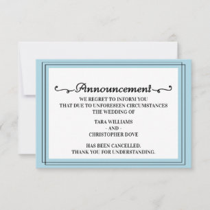 Tarjeta de cancelación de anuncio de boda azul pur