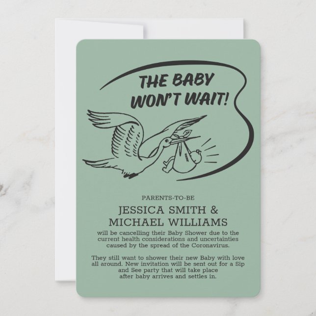 Tarjeta de cancelación de Baby Shower Coronavirus (Anverso)