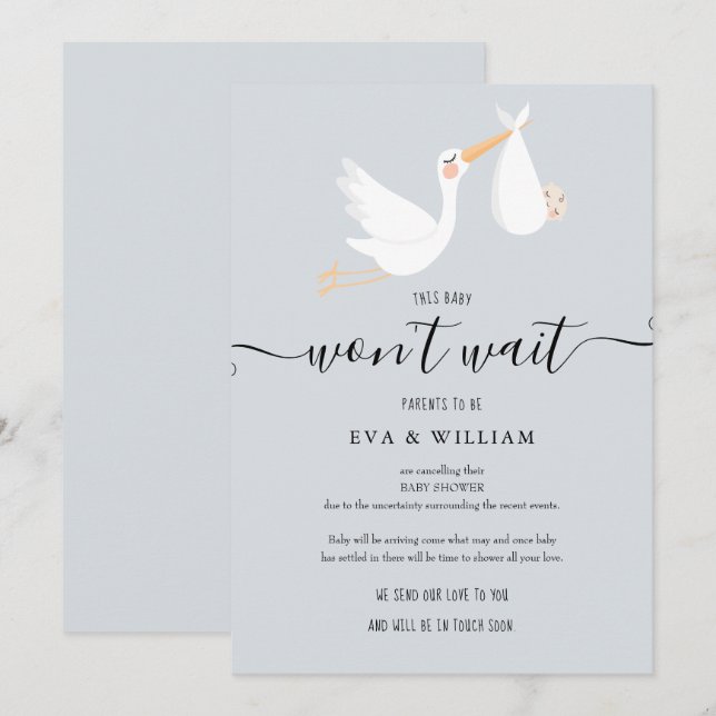 Tarjeta de Cancelación de Baby Shower o Fiesta de  (Anverso / Reverso)