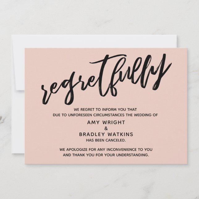 Tarjeta de Cancelación de Boda con Rosa Rubor Dolo (Anverso)