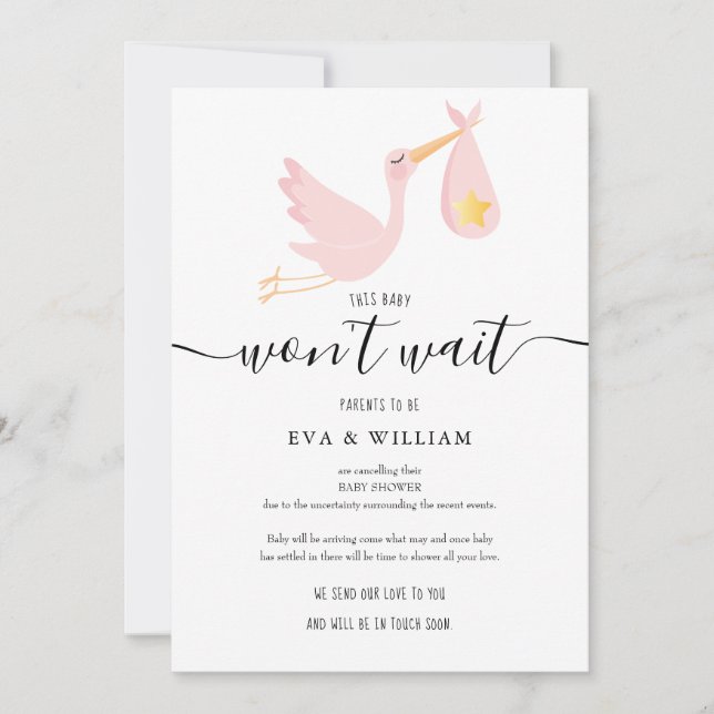 Tarjeta de cancelación de chispa rosa Baby Shower  (Anverso)