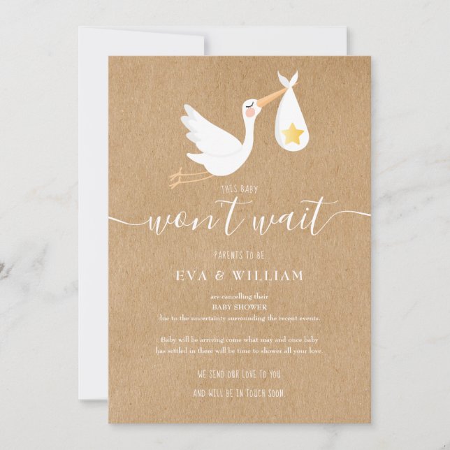 Tarjeta de cancelación de lluvia de bebé rústica (Anverso)