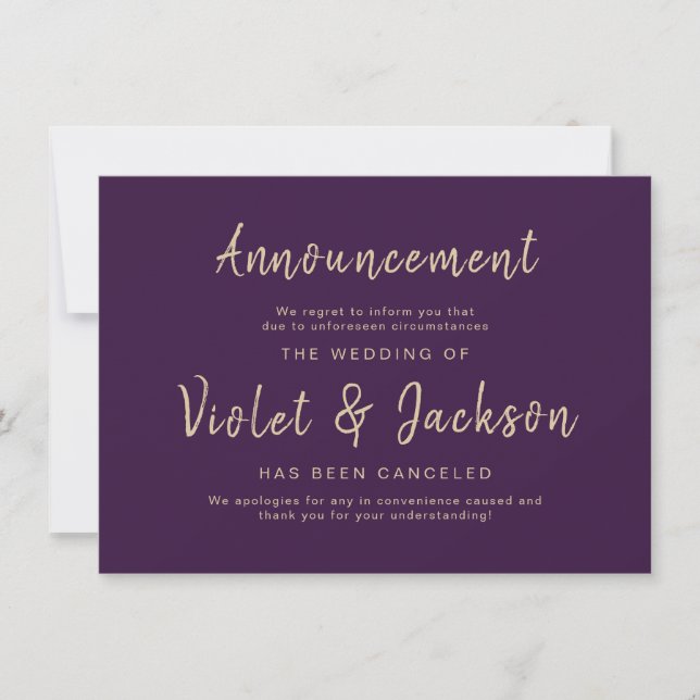 Tarjeta de cancelación mínima de boda de script pú (Anverso)
