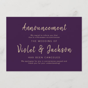 Tarjeta de cancelación mínima de boda de script pú