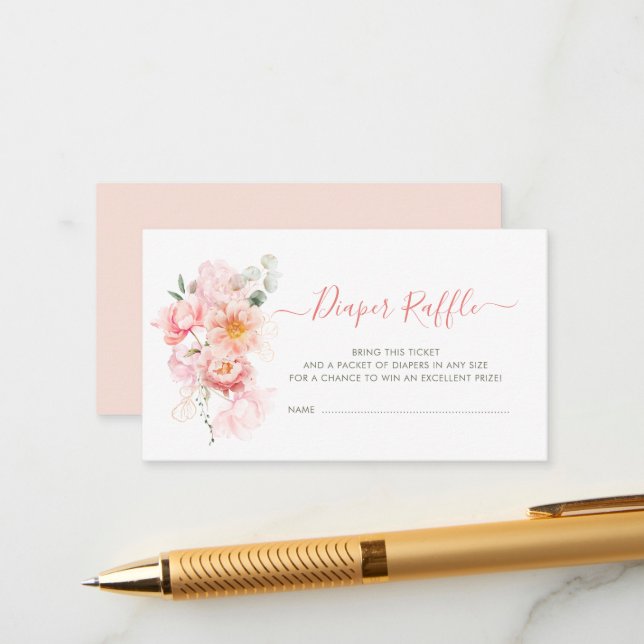 tarjeta de canje de pañales florales rosa en flor (Anverso/Reverso In Situ)