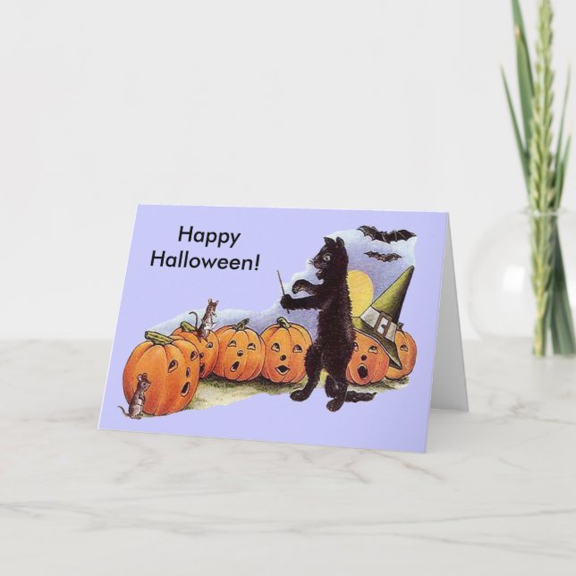Tarjeta de canto de calabazas vintage (Anverso)
