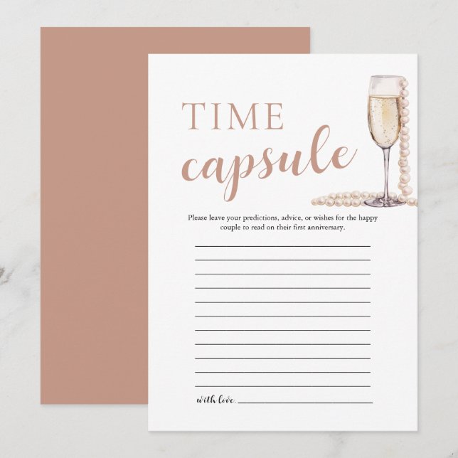 Tarjeta de cápsula del tiempo de perlas y prosecco (Anverso / Reverso)