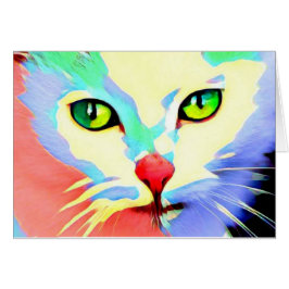 Tarjeta de cara coloreada brillante del gato,