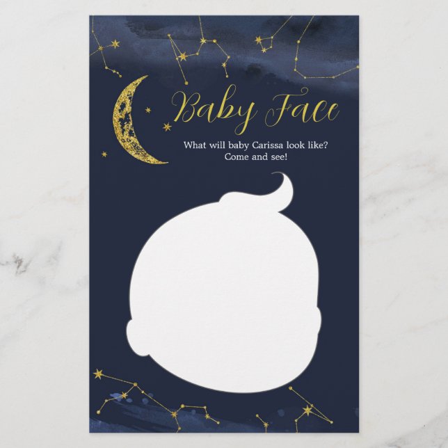 Tarjeta de cara de bebé de Baby Shower por la luna (Anverso)