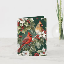 Tarjeta de cardenales y Navidades holly