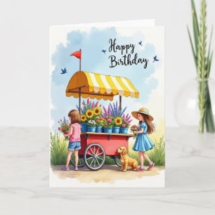 Tarjeta de Carrito de Flores Alegres