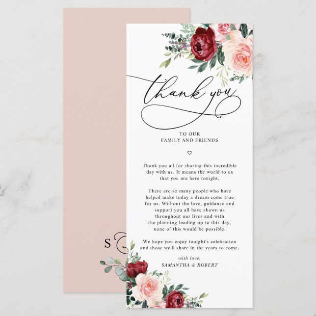 Tarjeta de carta de agradecimiento a Boda floral d (Anverso / Reverso)