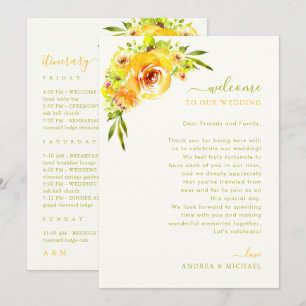 Tarjeta de carta de bienvenida de boda Amarillo Ve