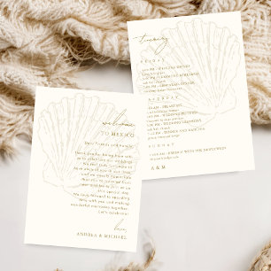 Tarjeta de carta de bienvenida de boda con conchas